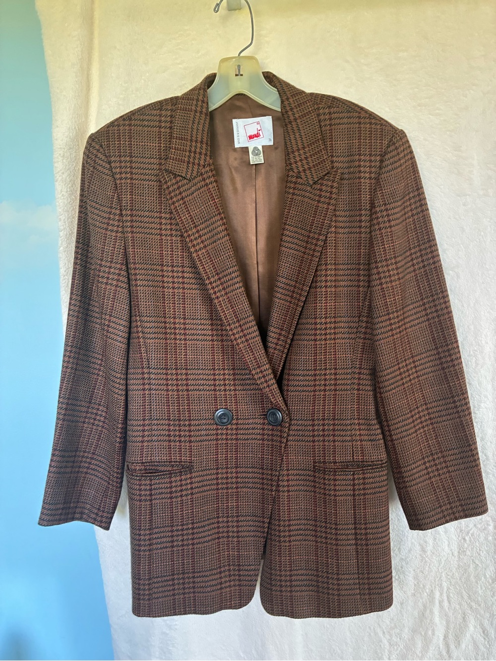 Mondi Brown Plaid Double-Breasted Blazer